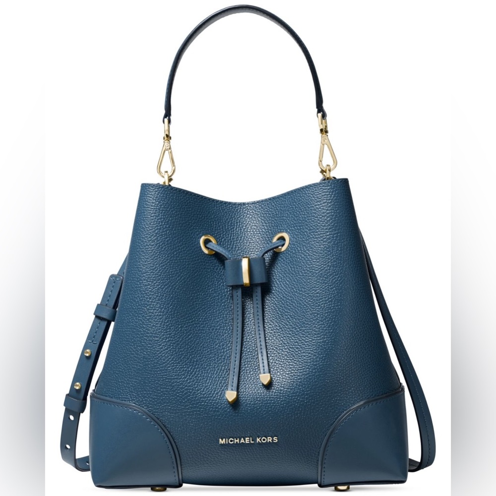 NWT Michael Kors Mercer Gallery Convertible Dark Blue/Gold Leather Bag
